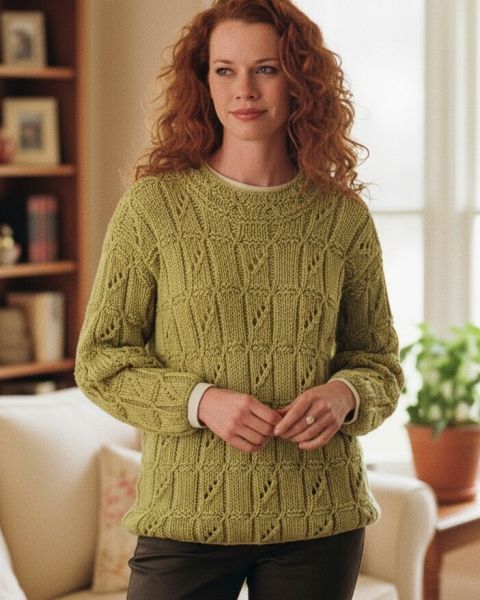 SHEWIN Maglione Donna Uncinetto Manica Lunga - Girocollo, Leggero, Lavorato A Maglia, Colore Panna, Vestibilità Ampia