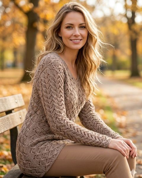 Pull Traforato con Trecce e Scollo a V
