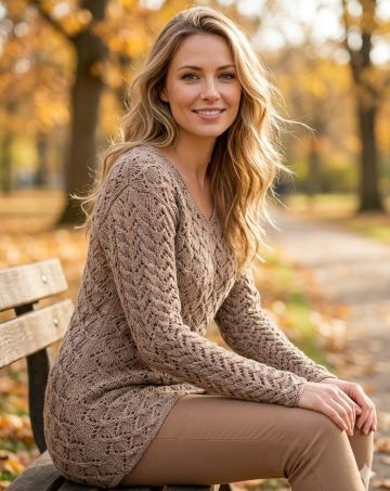Pull Traforato con Trecce e Scollo a V