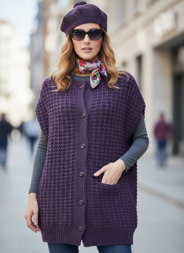 Cardigan senza maniche e basco