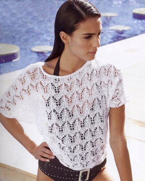 Pullover maniche kimono a punto ajour ondulato